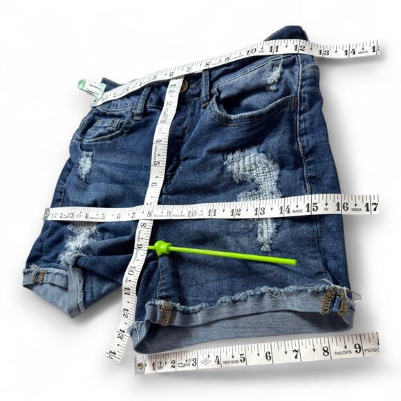 Curvy Midi Jean Shorts High Rise Slim Stretch Distress Fray Cuffed SO 3 Beachy - Picture 4 of 8